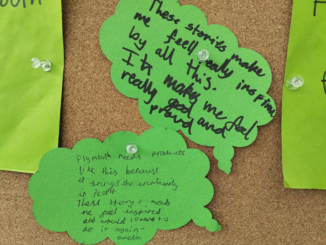 An image of thoughts from Democratising Archives participants saying learning about local history makes them feel good and proud